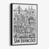 01 - Black Framed San Francisco City Art - Pencil Style Canvas Print - Vertical - Main - Side view.jpg