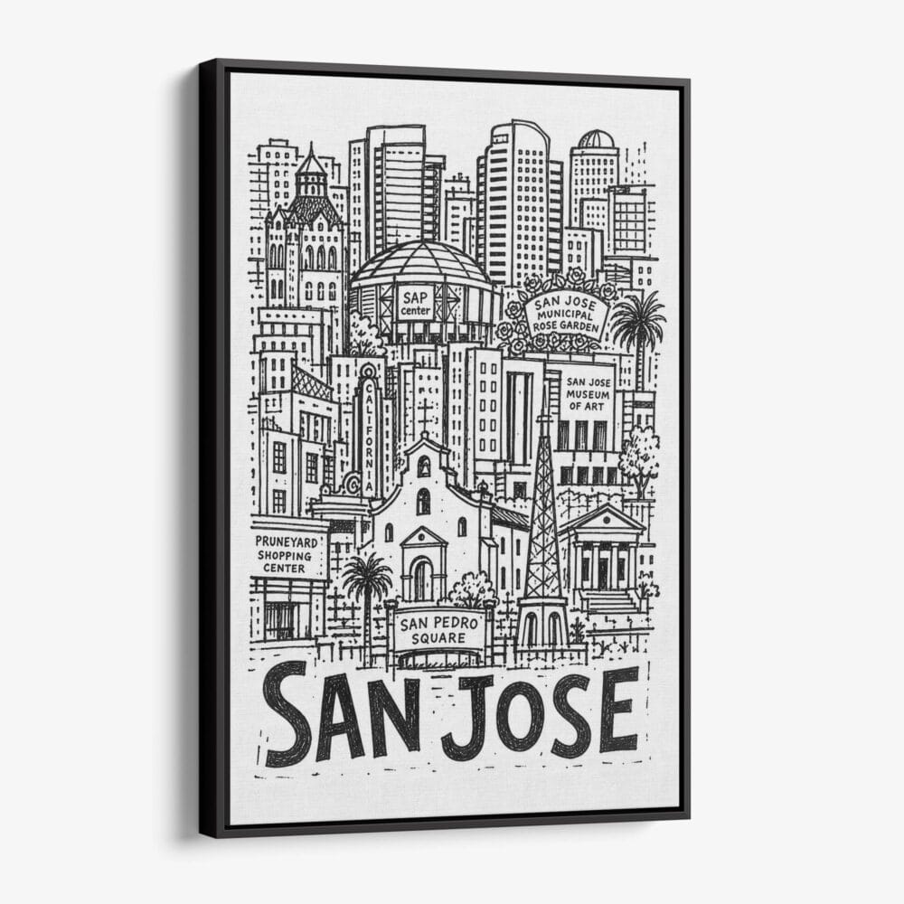 01 - Black Framed San Jose City Art - Pencil Style Canvas Print - Vertical - Main - Side view.jpg 01 - Black Framed San Jose City Art - Pencil Style Canvas Print - Vertical - Main - Side view.jpg