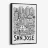01 - Black Framed San Jose City Art - Pencil Style Canvas Print - Vertical - Main - Side view.jpg