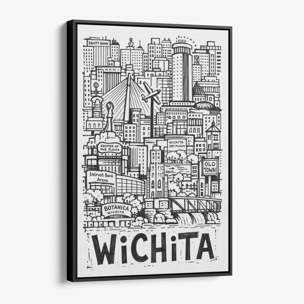 01 - Black Framed Wichita City Art - Pencil Style Canvas Print - Vertical - Main - Side view.jpg 01 - Black Framed Wichita City Art - Pencil Style Canvas Print - Vertical - Main - Side view.jpg