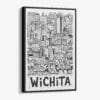 01 - Black Framed Wichita City Art - Pencil Style Canvas Print - Vertical - Main - Side view.jpg