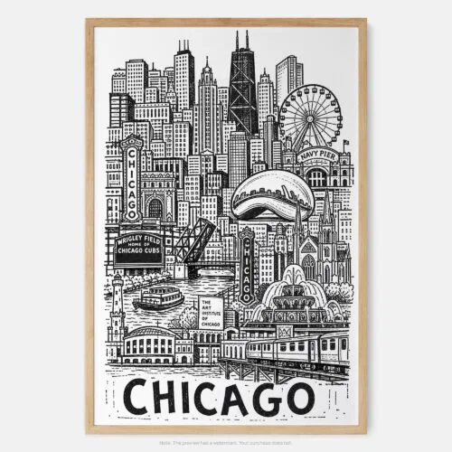 01 - Chicago City Art - Pencil Style Art Print - Main - Vertical.jpg