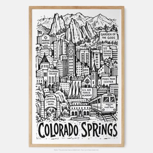 01 - Colorado Springs City Art - Pencil Style Art Print - Main - Vertical.jpg
