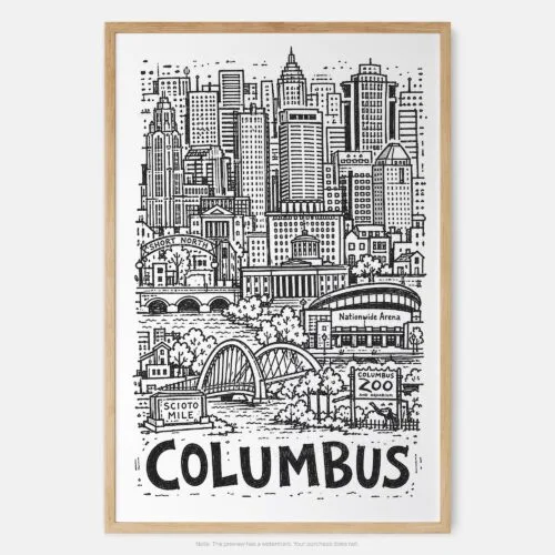 01 - Columbus City Art - Pencil Style Art Print - Main - Vertical.jpg