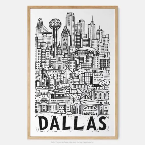 01 - Dallas City Art - Pencil Style Art Print - Main - Vertical.jpg