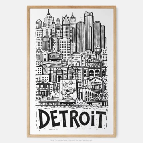 01 - Detroit City Art - Pencil Style Art Print - Main - Vertical.jpg