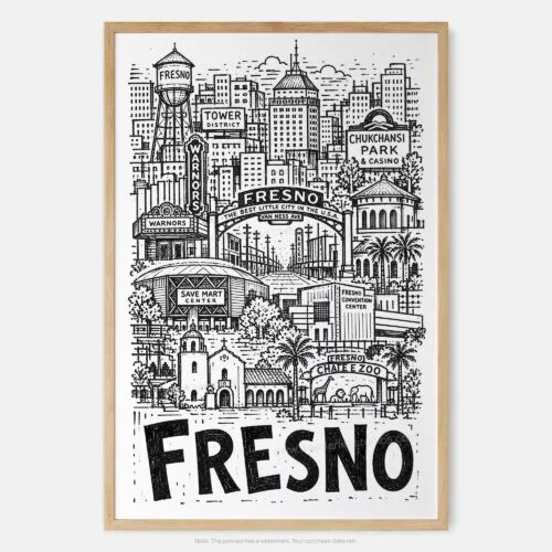 01 - Fresno City Art - Pencil Style Art Print - Main - Vertical.jpg