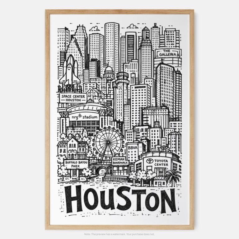 01 - Houston City Art - Pencil Style Art Print - Main - Vertical.jpg