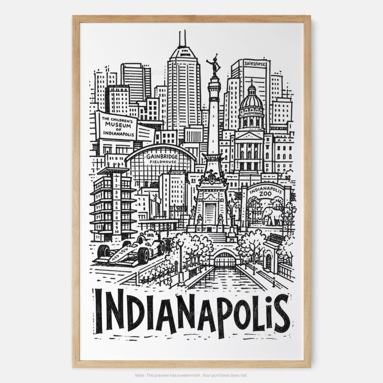 01 - Indianapolis City Art - Pencil Style Art Print - Main - Vertical.jpg
