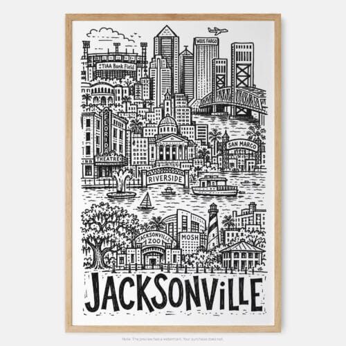 01 - Jacksonville City Art - Pencil Style Art Print - Main - Vertical.jpg