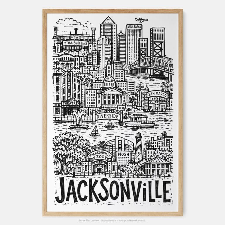 01 - Jacksonville City Art - Pencil Style Art Print - Main - Vertical.jpg