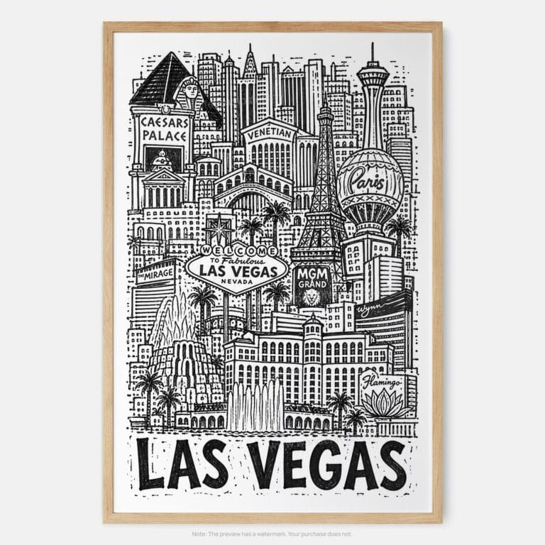 01 - Las Vegas City Art - Pencil Style Art Print - Main - Vertical.jpg