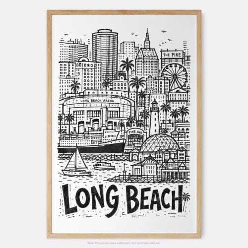 01 - Long Beach City Art - Pencil Style Art Print - Main - Vertical.jpg