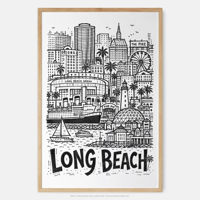 01 - Long Beach City Art - Pencil Style Art Print - Main - Vertical.jpg