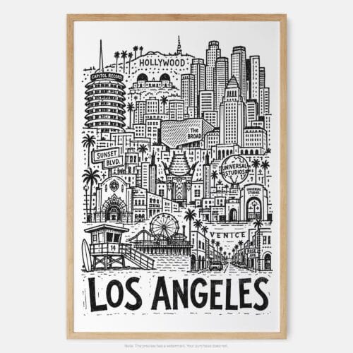 01 - Los Angeles City Art - Pencil Style Art Print - Main - Vertical.jpg