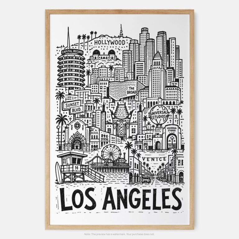 01 - Los Angeles City Art - Pencil Style Art Print - Main - Vertical.jpg