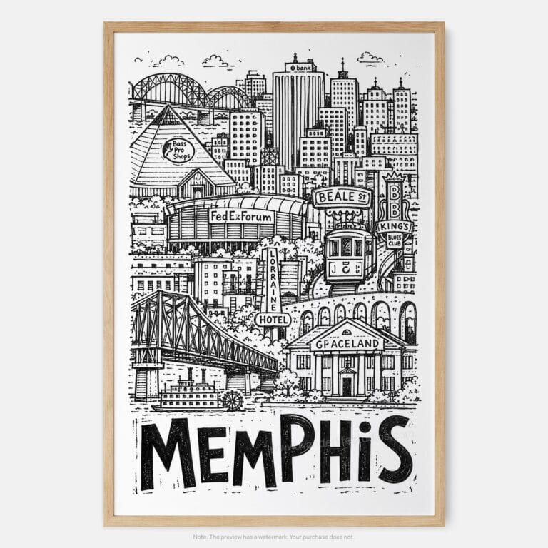 01 - Memphis City Art - Pencil Style Art Print - Main - Vertical.jpg