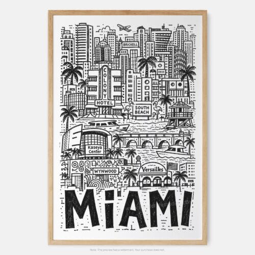 01 - Miami City Art - Pencil Style Art Print - Main - Vertical.jpg