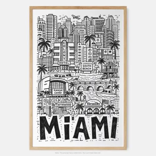 01 - Miami City Art - Pencil Style Art Print - Main - Vertical.jpg