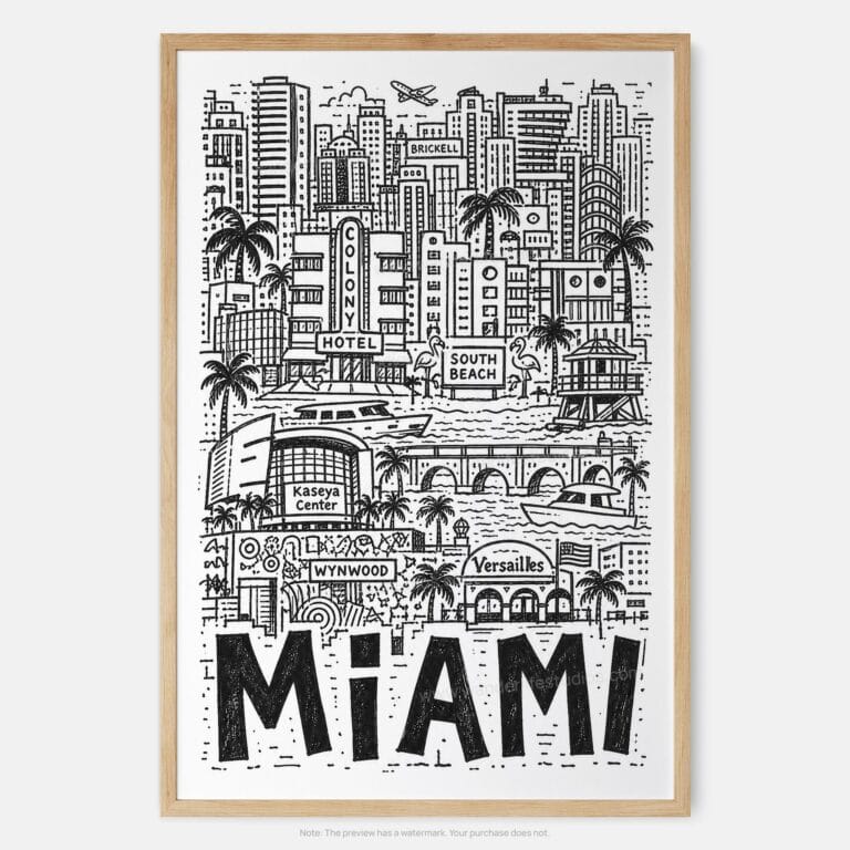 01 - Miami City Art - Pencil Style Art Print - Main - Vertical.jpg