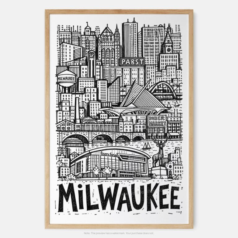 01 - Milwaukee City Art - Pencil Style Art Print - Main - Vertical.jpg