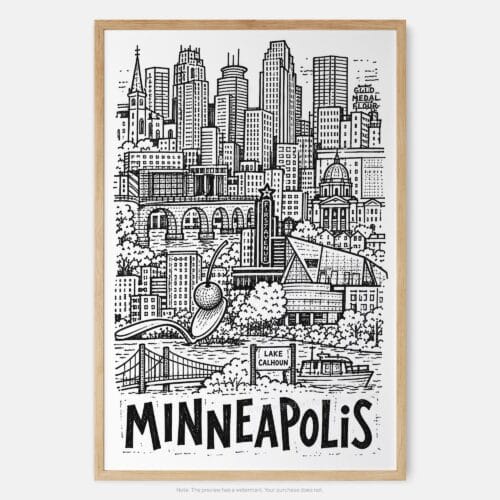 01 - Minneapolis City Art - Pencil Style Art Print - Main - Vertical.jpg