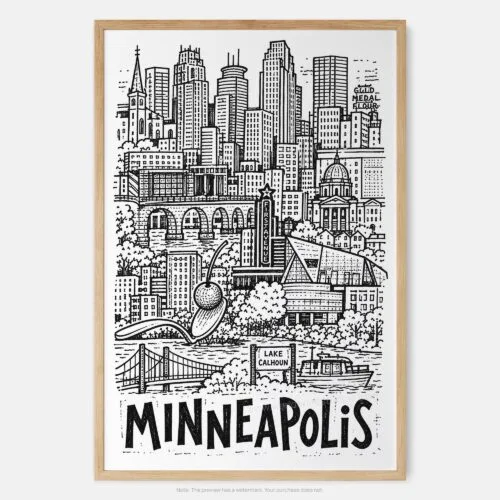 01 - Minneapolis City Art - Pencil Style Art Print - Main - Vertical.jpg