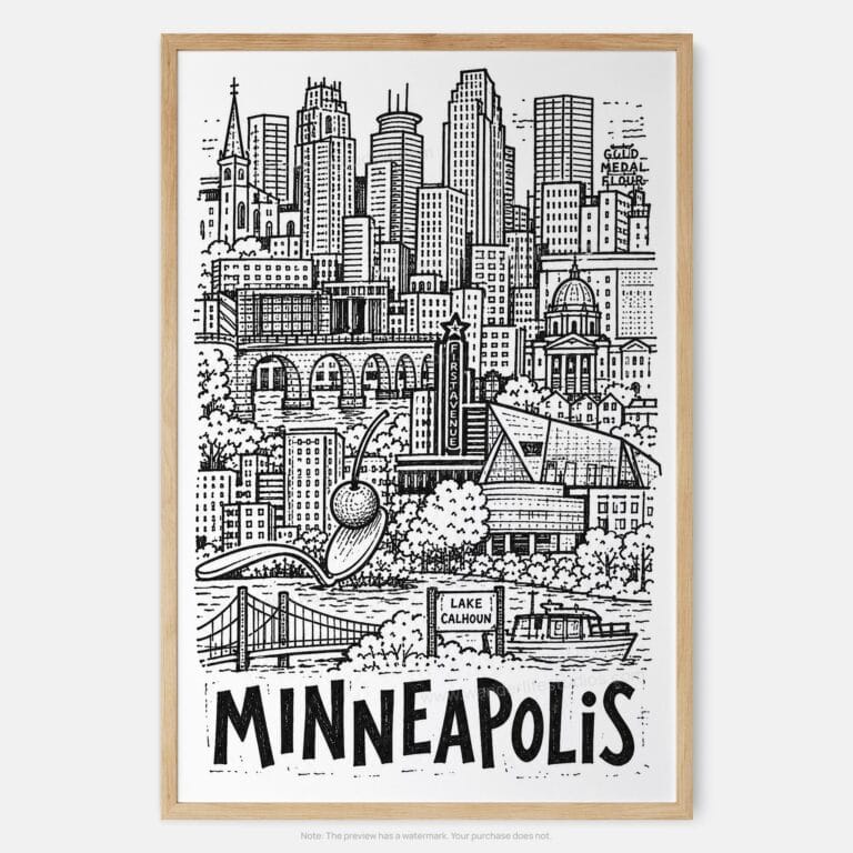 01 - Minneapolis City Art - Pencil Style Art Print - Main - Vertical.jpg