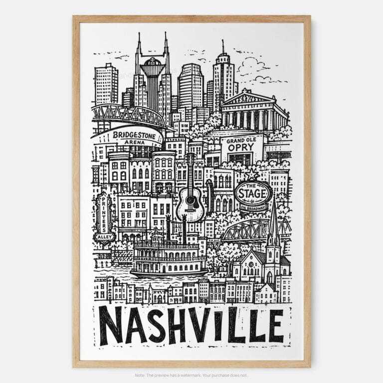 01 - Nashville City Art - Pencil Style Art Print - Main - Vertical.jpg