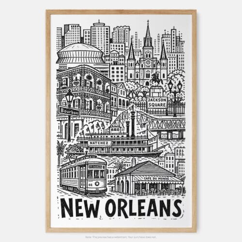 01 - New Orleans City Art - Pencil Style Art Print - Main - Vertical.jpg
