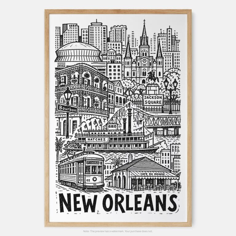 01 - New Orleans City Art - Pencil Style Art Print - Main - Vertical.jpg