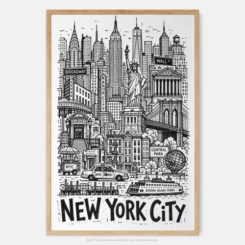 01 - New York City Art - Pencil Style Art Print - Main - Vertical.jpg