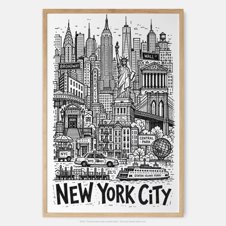01 - New York City Art - Pencil Style Art Print - Main - Vertical.jpg
