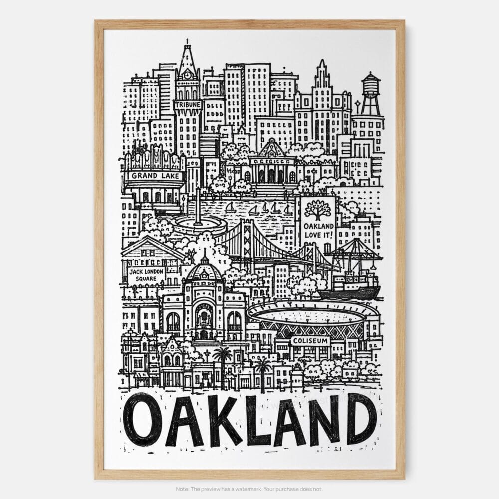 01 - Oakland City Art - Pencil Style Art Print - Main - Vertical.jpg