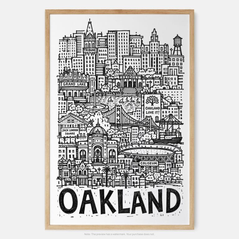 01 - Oakland City Art - Pencil Style Art Print - Main - Vertical.jpg