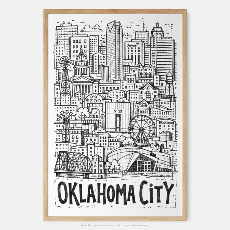 01 - Oklahoma City Art - Pencil Style Art Print - Main - Vertical.jpg