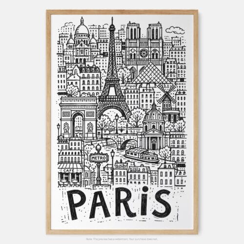 01 - Paris City Art - Pencil Style Art Print - Main - Vertical.jpg