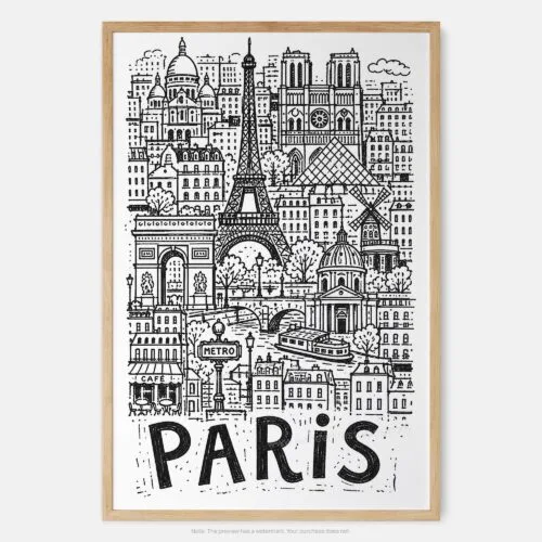 01 - Paris City Art - Pencil Style Art Print - Main - Vertical.jpg