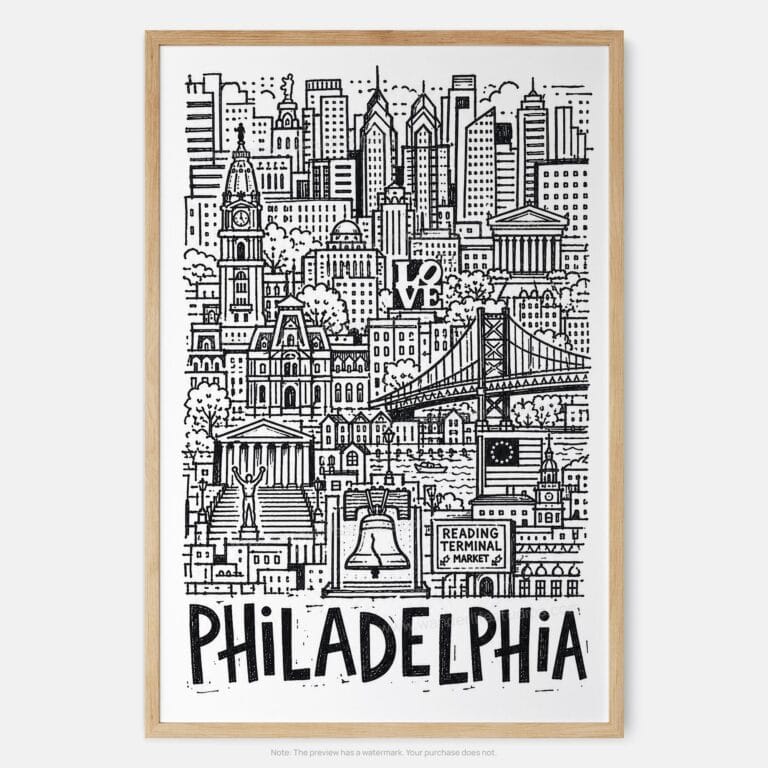 01 - Philadelphia City Art - Pencil Style Art Print - Main - Vertical.jpg