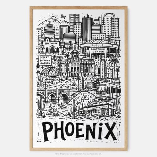 01 - Phoenix City Art - Pencil Style Art Print - Main - Vertical.jpg