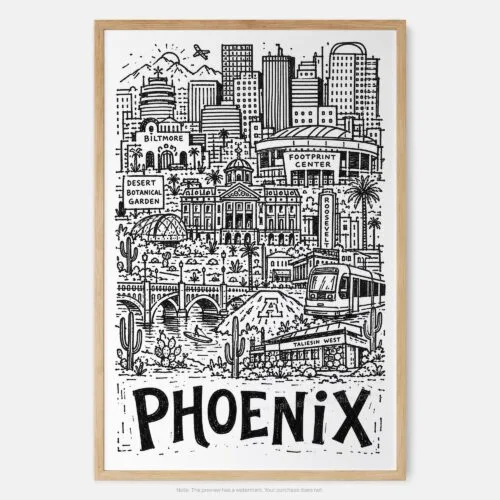 01 - Phoenix City Art - Pencil Style Art Print - Main - Vertical.jpg