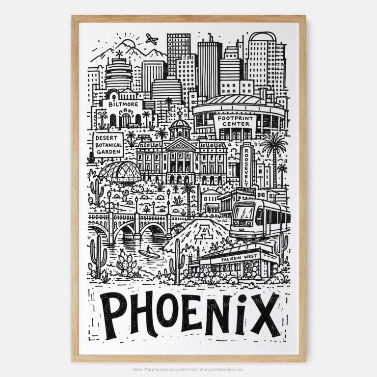 01 - Phoenix City Art - Pencil Style Art Print - Main - Vertical.jpg