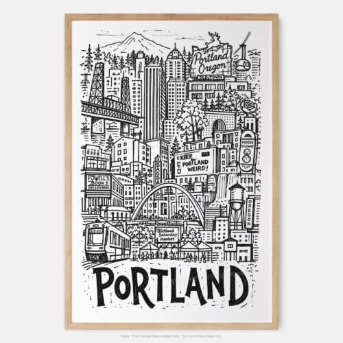 01 - Portland City Art - Pencil Style Art Print - Main - Vertical.jpg