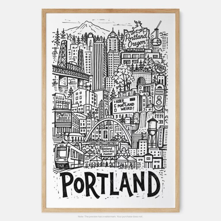 01 - Portland City Art - Pencil Style Art Print - Main - Vertical.jpg