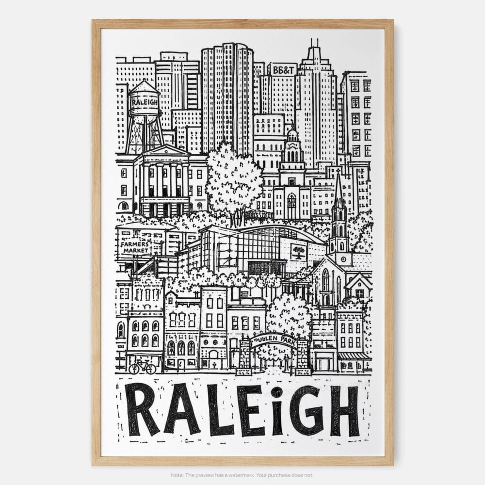 01 - Raleigh City Art - Pencil Style Art Print - Main - Vertical.jpg