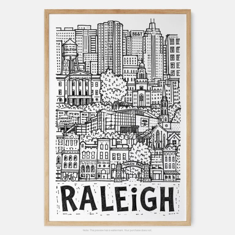 01 - Raleigh City Art - Pencil Style Art Print - Main - Vertical.jpg