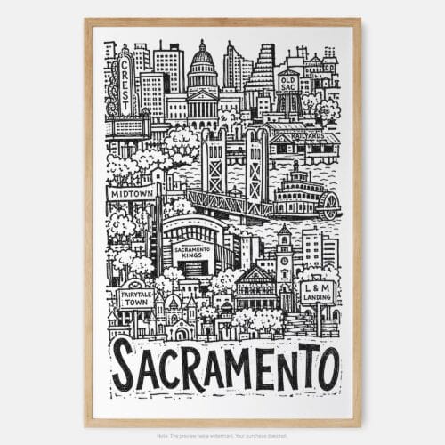 01 - Sacramento City Art - Pencil Style Art Print - Main - Vertical.jpg