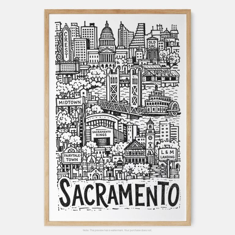 01 - Sacramento City Art - Pencil Style Art Print - Main - Vertical.jpg