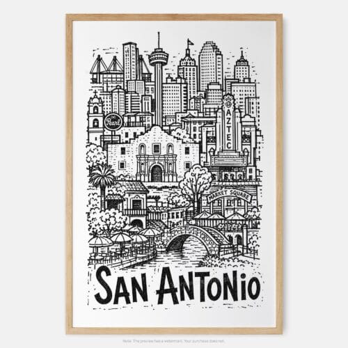 01 - San Antonio City Art - Pencil Style Art Print - Main - Vertical.jpg