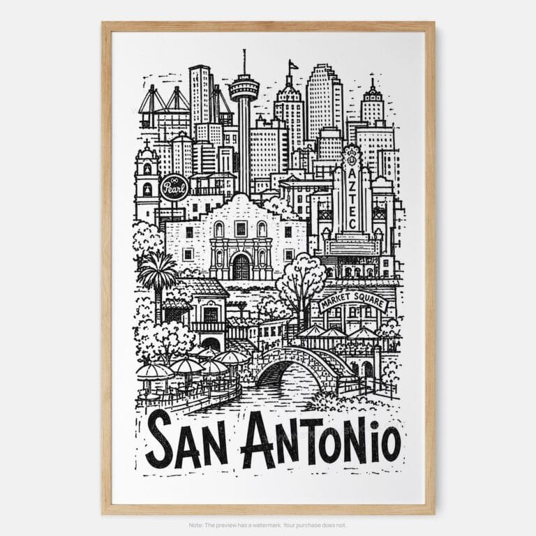 01 - San Antonio City Art - Pencil Style Art Print - Main - Vertical.jpg